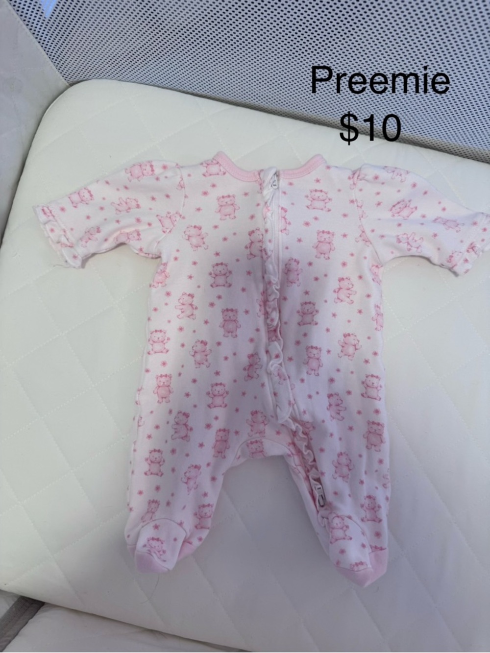 Pink Bear Print Preemie Footed One-Piece Sleeper